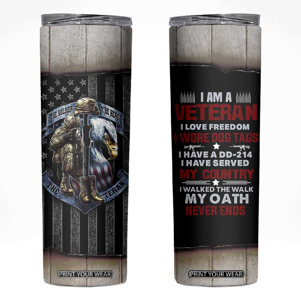 Proud Veteran Skinny Tumbler DD-214 Armed Forces Military Alumni American Flag TB10 Black Print Your Wear