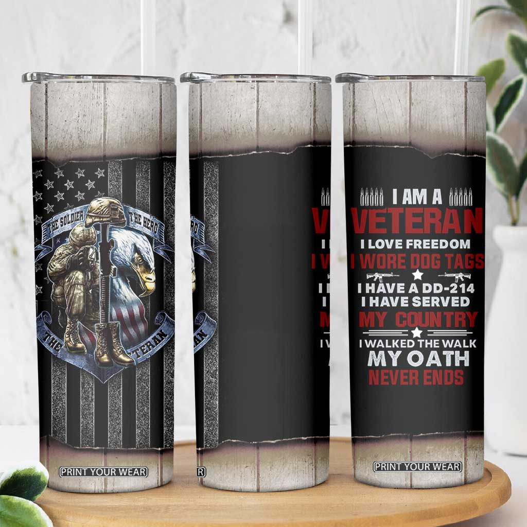 Proud Veteran Skinny Tumbler DD-214 Armed Forces Military Alumni American Flag TB10 Print Your Wear