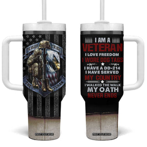 Proud Veteran Tumbler With Handle DD-214 Armed Forces Military Alumni American Flag TB10 One Size: 40 oz Black Print Your Wear