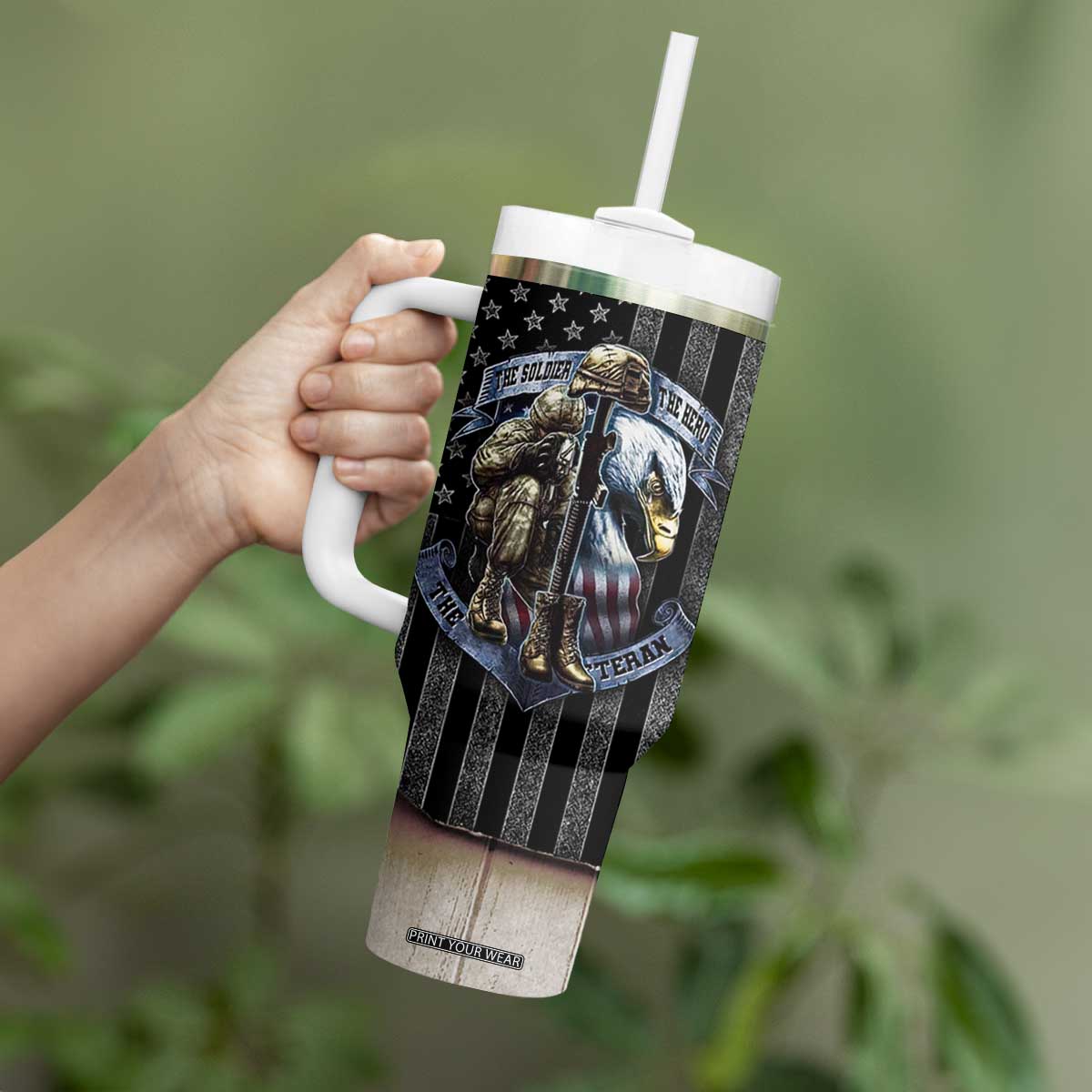 Proud Veteran Tumbler With Handle DD-214 Armed Forces Military Alumni American Flag TB10 Print Your Wear