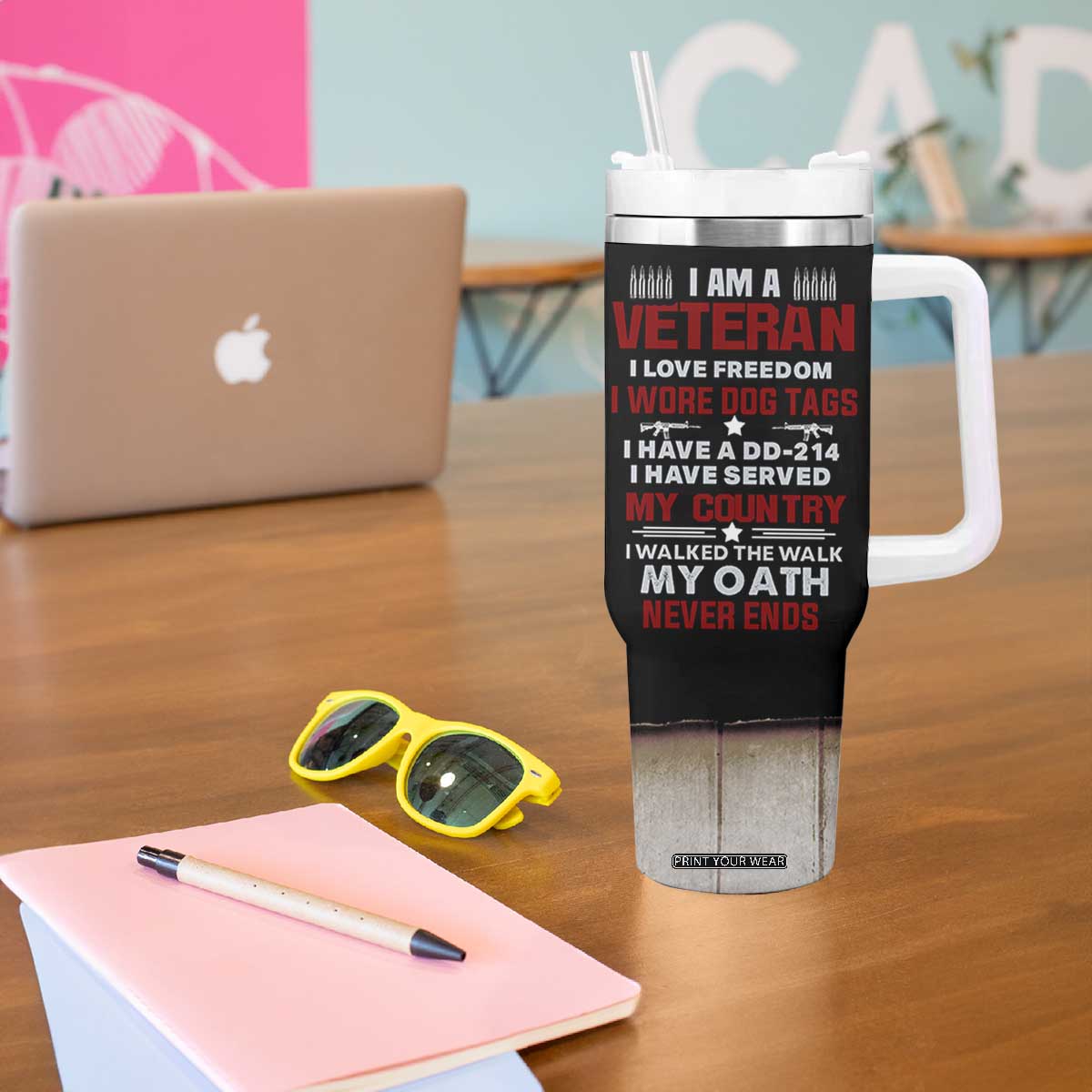 Proud Veteran Tumbler With Handle DD-214 Armed Forces Military Alumni American Flag TB10 Print Your Wear