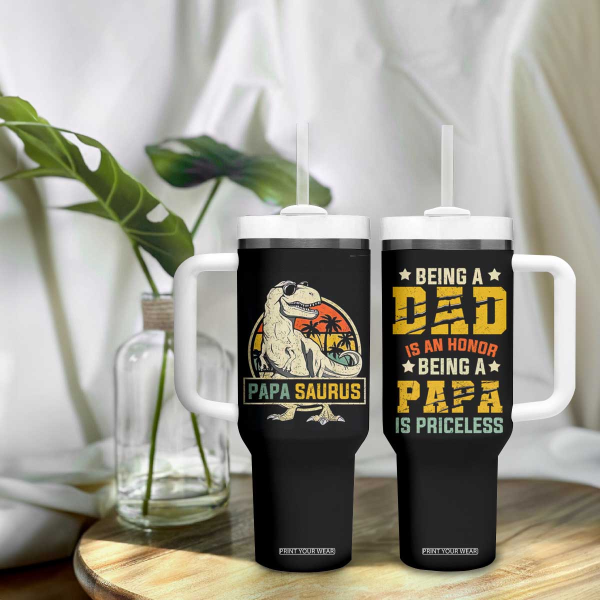 Christmas Gifts for Dad Tumbler With Handle Being A Dad Is An Honor Being A Papa Is Priceless TB10 Print Your Wear