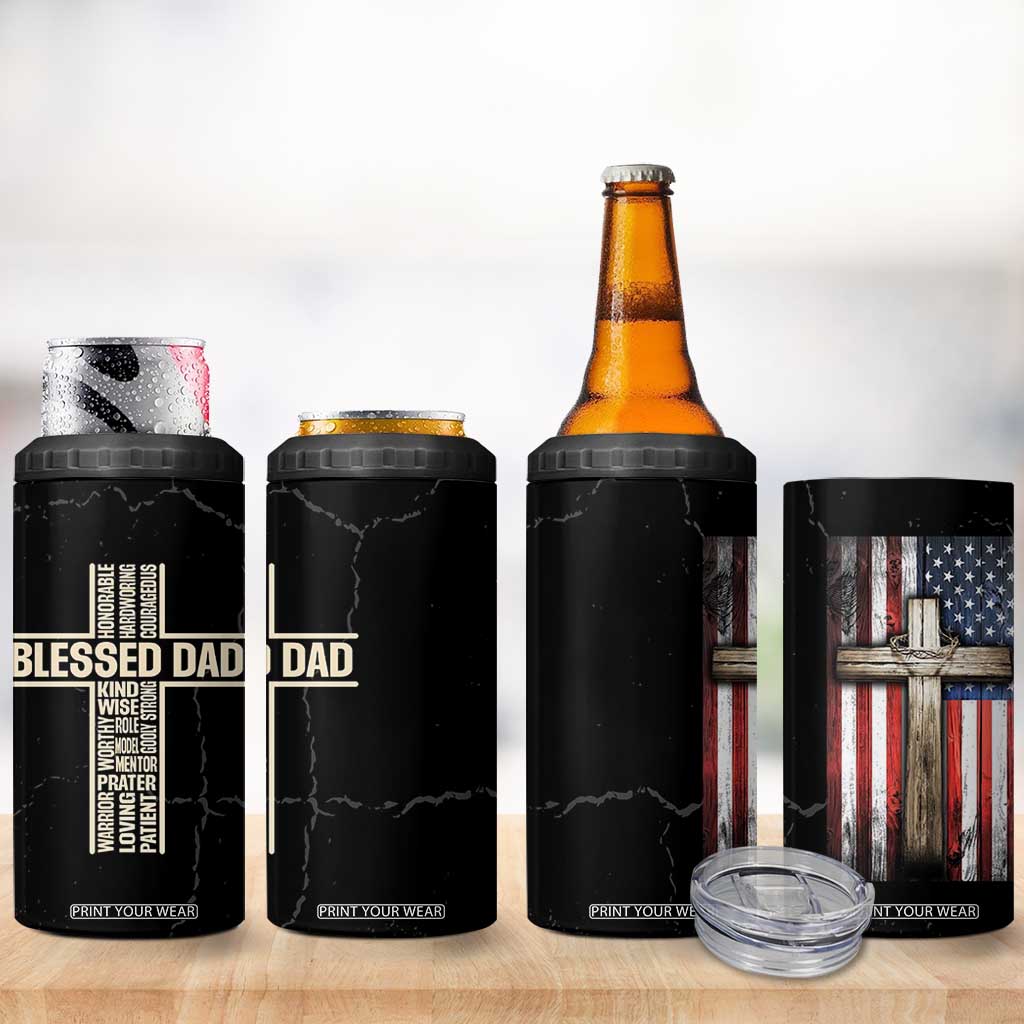 Christian Dad 4 in 1 Can Cooler Tumbler Blessed Dad Cross Fathers Day TB10 Print Your Wear