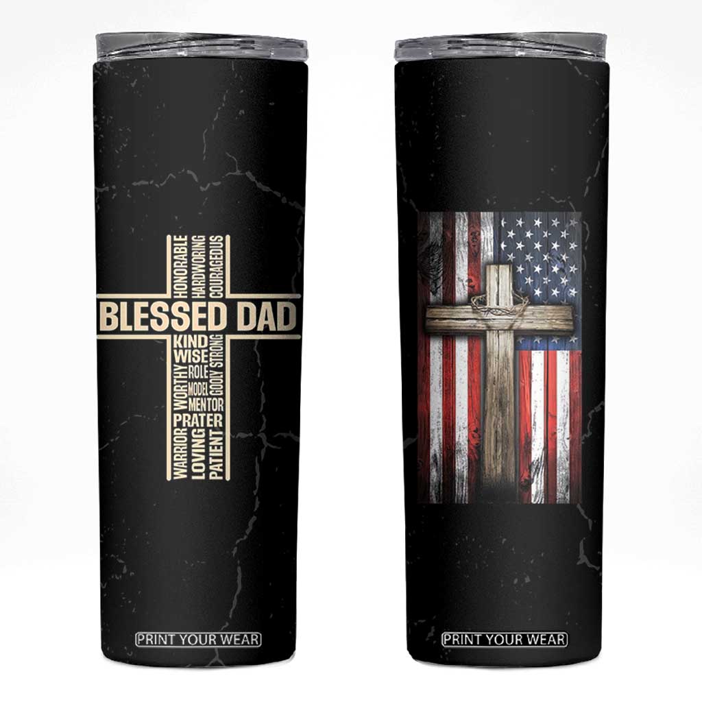 Christian Dad Skinny Tumbler Blessed Dad Cross Fathers Day TB10 Black Print Your Wear