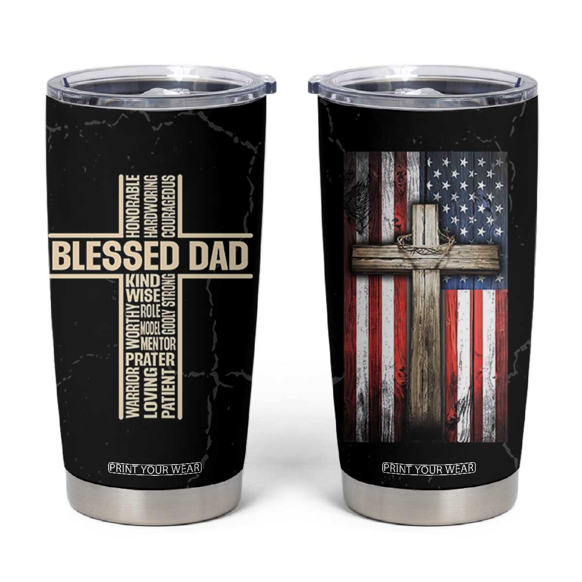 Christian Dad Tumbler Cup Blessed Dad Cross Fathers Day TB10 Black Print Your Wear