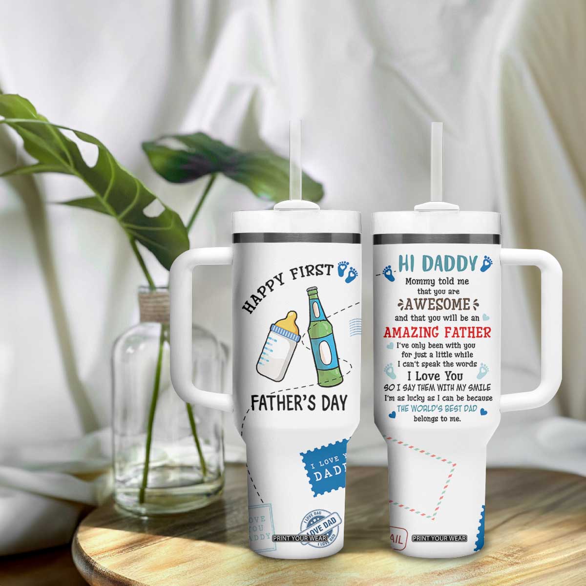 First Fathers Day Tumbler With Handle New Baby 1st Daddy Gifts Ideas TB10 Print Your Wear