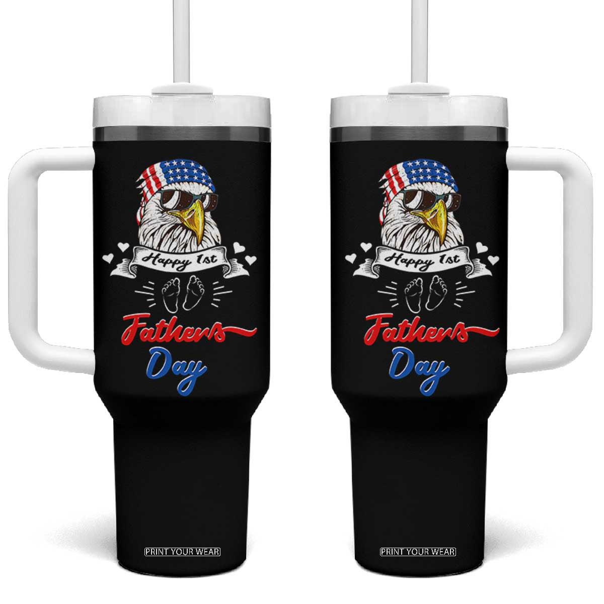 Happy 1st Fathers Day Tumbler With Handle First Time Daddy New Baby Gifts Ideas Eagle TB10 One Size: 40 oz Black Print Your Wear