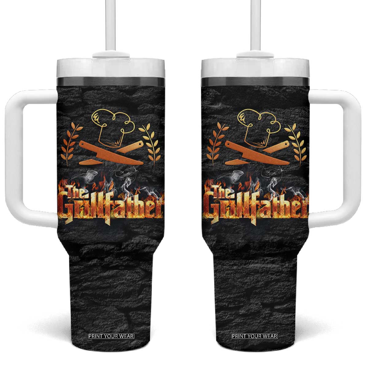 Funny Grilling BBQ Tumbler With Handle The Grillfather Fathers Day TB10 One Size: 40 oz Black Print Your Wear
