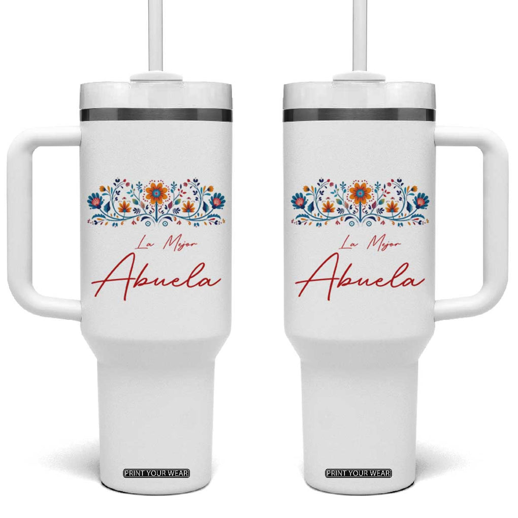 Grandma Gifts in Spanish Tumbler With Handle La Mejor Abuela Gift TB10 One Size: 40 oz White Print Your Wear