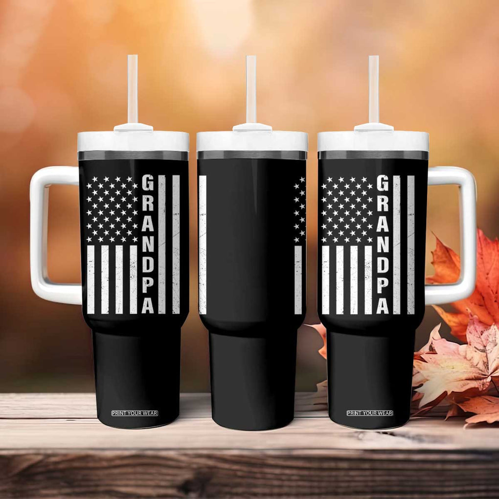 Grandpa Tumbler With Handle Vintage American Flag Fathers Day TB10 Print Your Wear