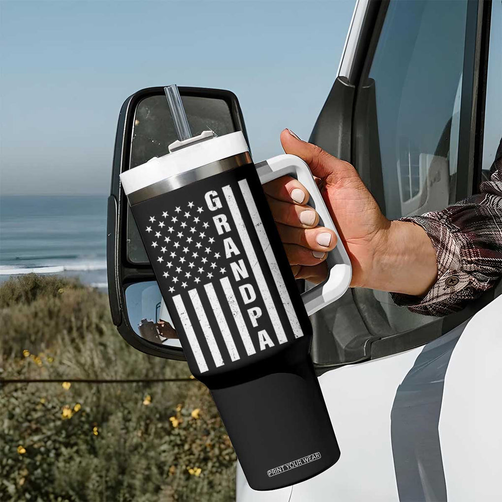 Grandpa Tumbler With Handle Vintage American Flag Fathers Day TB10 Print Your Wear