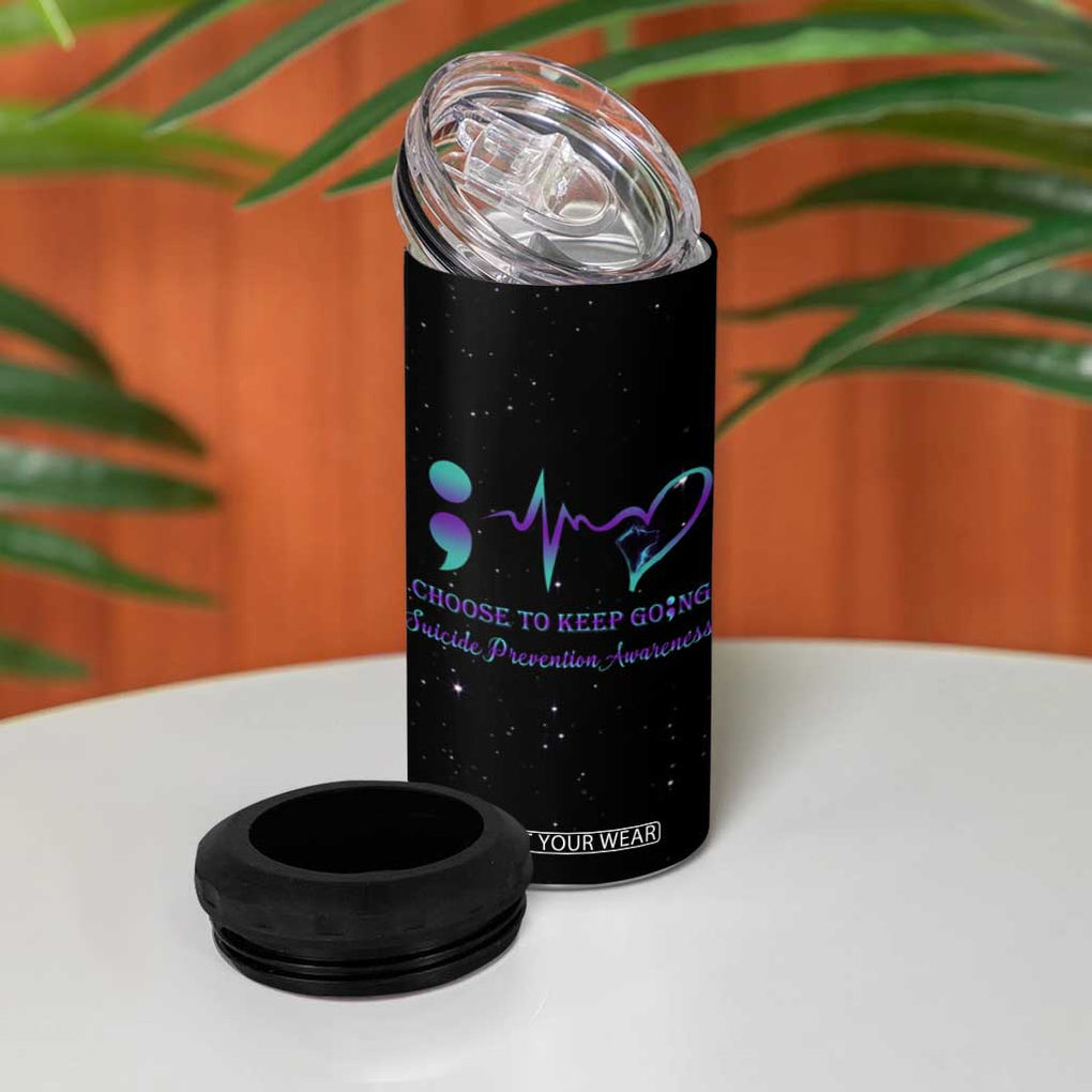 Suicide Prevention Awareness 4 in 1 Can Cooler Tumbler Teal Purple Ribbon Semicolon Choose To Keep Going TB10 Print Your Wear