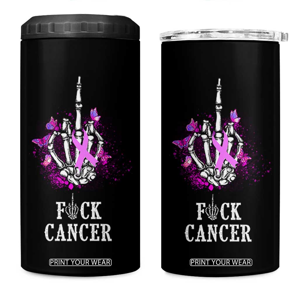 Pink Ribbon Fck Cancer 4 in 1 Can Cooler Tumbler Recovery Support Gifts For Survivors TB10 One Size: 16 oz Black Print Your Wear