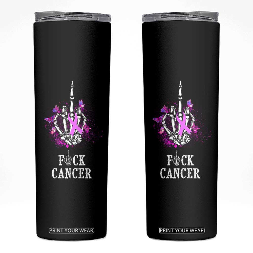 Pink Ribbon Fck Cancer Skinny Tumbler Recovery Support Gifts For Survivors TB10 Black Print Your Wear