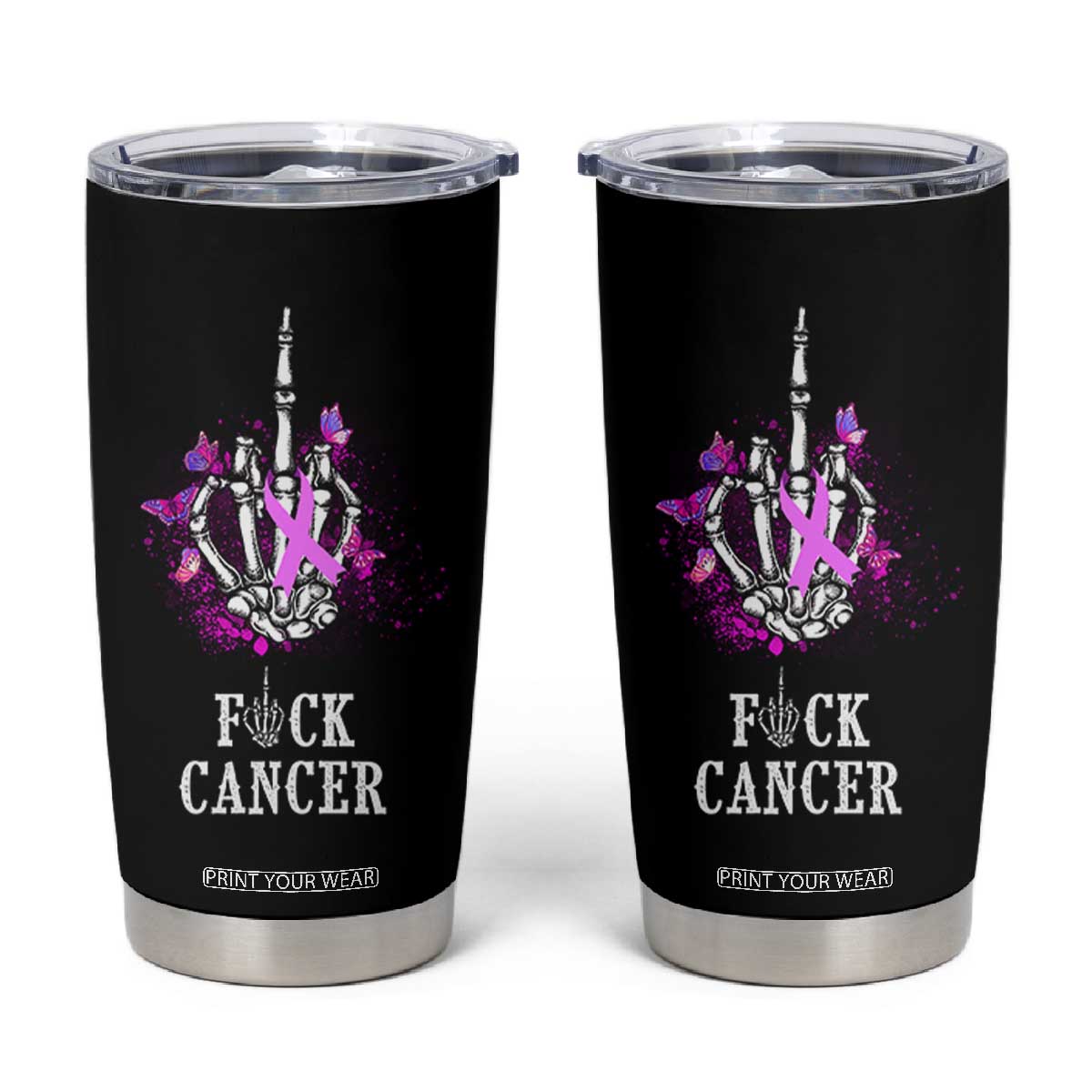 Pink Ribbon Fck Cancer Tumbler Cup Recovery Support Gifts For Survivors TB10 Black Print Your Wear