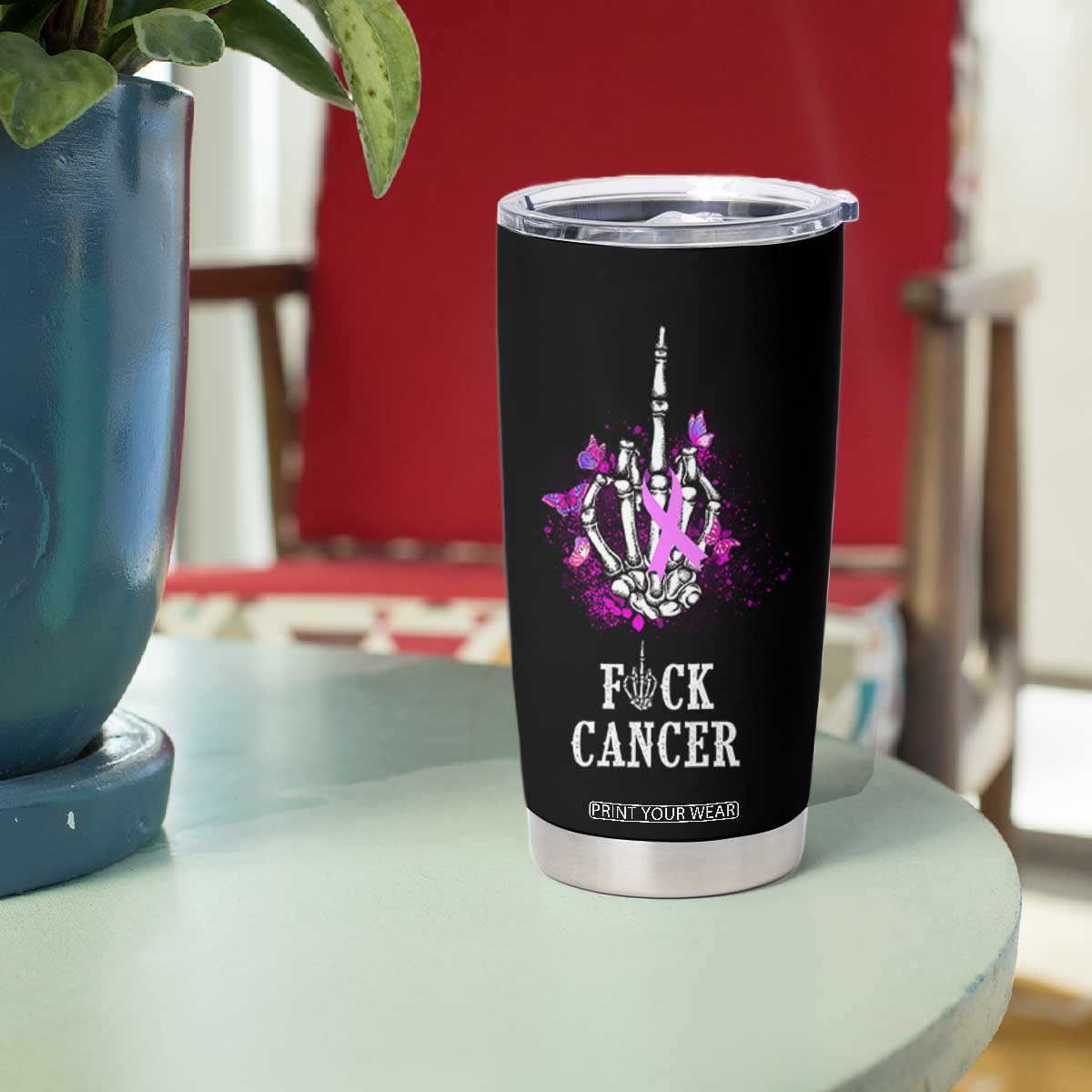 Pink Ribbon Fck Cancer Tumbler Cup Recovery Support Gifts For Survivors TB10 Print Your Wear