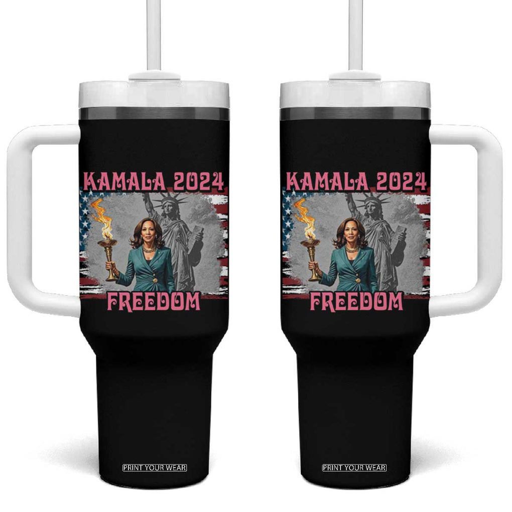 Kamala Harris 2024 Campaign Tumbler With Handle for Freedom Lady Liberty Torch American Flag TB10 One Size: 40 oz Black Print Your Wear