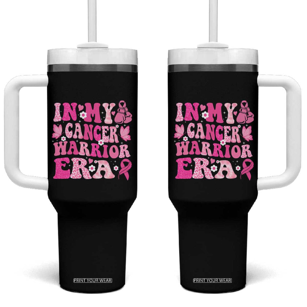 Breast Cancer Survivor Tumbler With Handle Pink Ribbon In My Cancer Warrior Era Groovy TB10 One Size: 40 oz Black Print Your Wear
