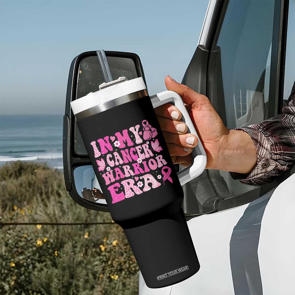 Breast Cancer Survivor Tumbler With Handle Pink Ribbon In My Cancer Warrior Era Groovy TB10 Print Your Wear