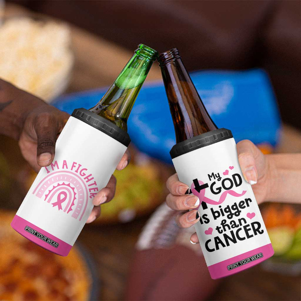 Breast Cancer Awareness 4 in 1 Can Cooler Tumbler Pink Ribbon My God is Stronger Than Cancer Christian Gift TB10 Print Your Wear