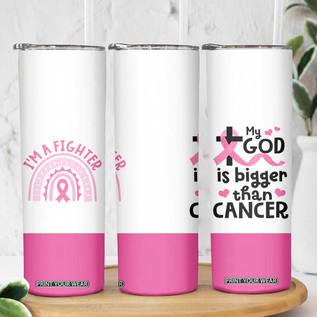 Breast Cancer Awareness Skinny Tumbler Pink Ribbon My God is Stronger Than Cancer Christian Gift TB10 Print Your Wear
