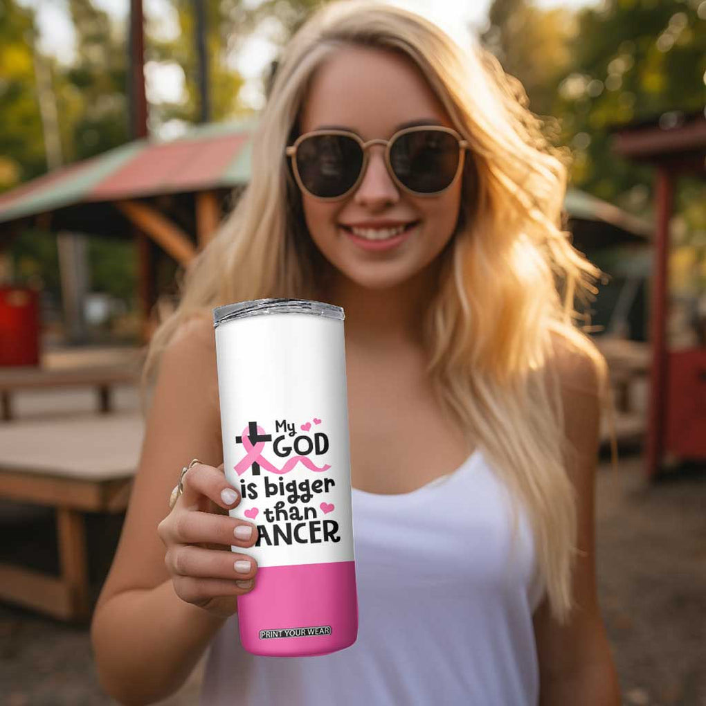 Breast Cancer Awareness Skinny Tumbler Pink Ribbon My God is Stronger Than Cancer Christian Gift TB10 Print Your Wear