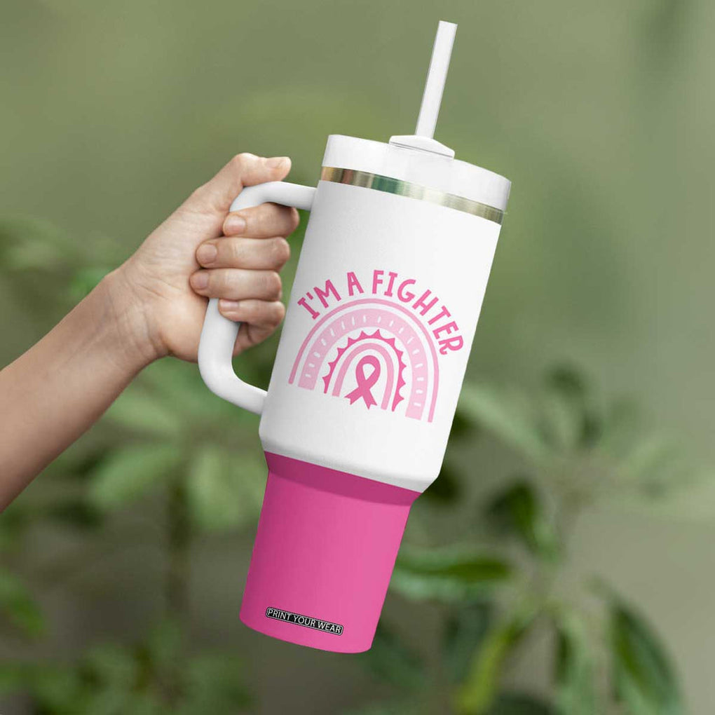 Breast Cancer Awareness Tumbler With Handle Pink Ribbon My God is Stronger Than Cancer Christian Gift TB10 Print Your Wear