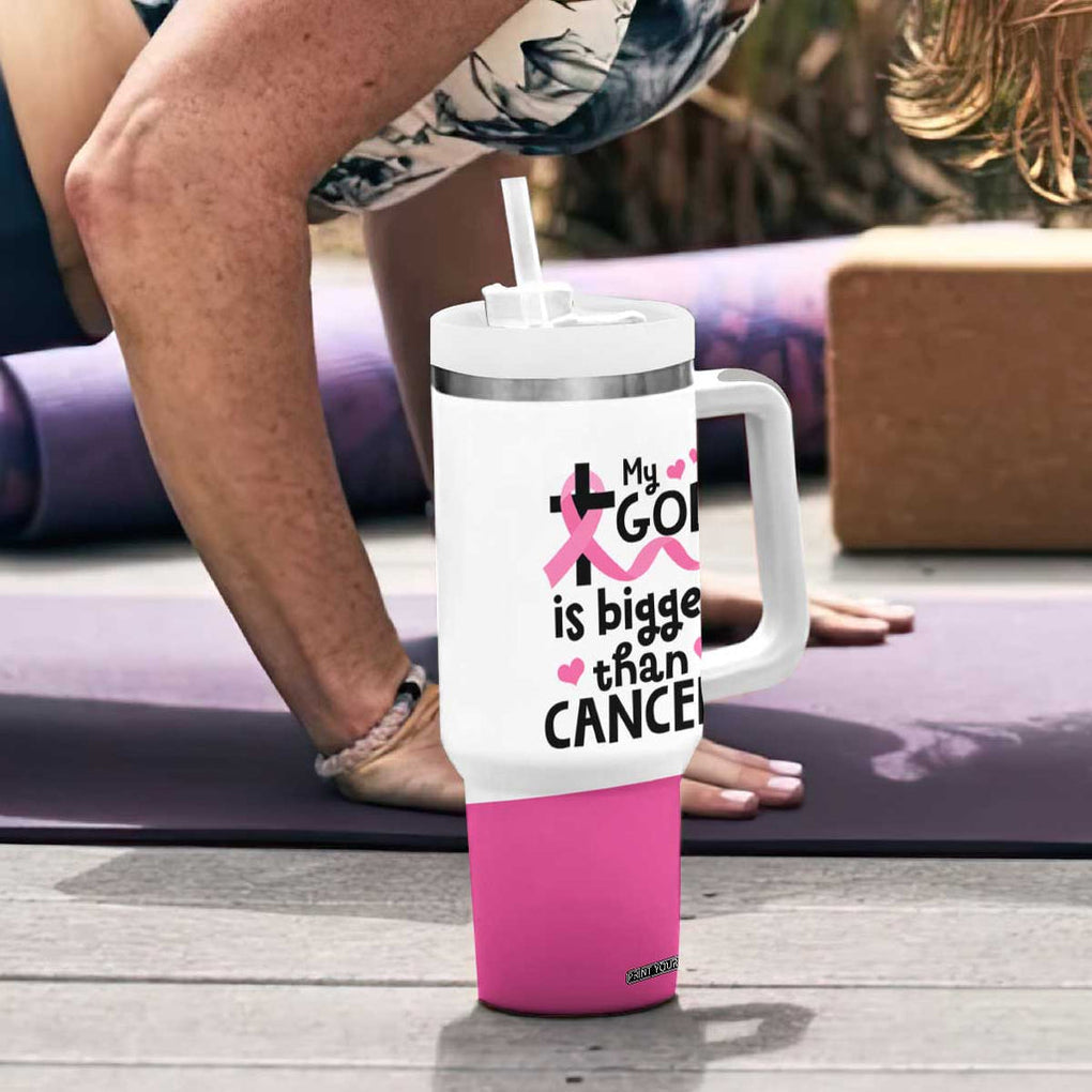 Breast Cancer Awareness Tumbler With Handle Pink Ribbon My God is Stronger Than Cancer Christian Gift TB10 Print Your Wear