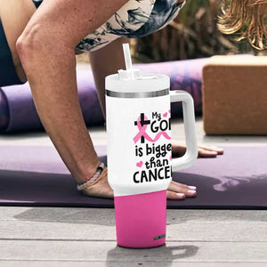 Breast Cancer Awareness Tumbler With Handle Pink Ribbon My God is Stronger Than Cancer Christian Gift TB10 Print Your Wear