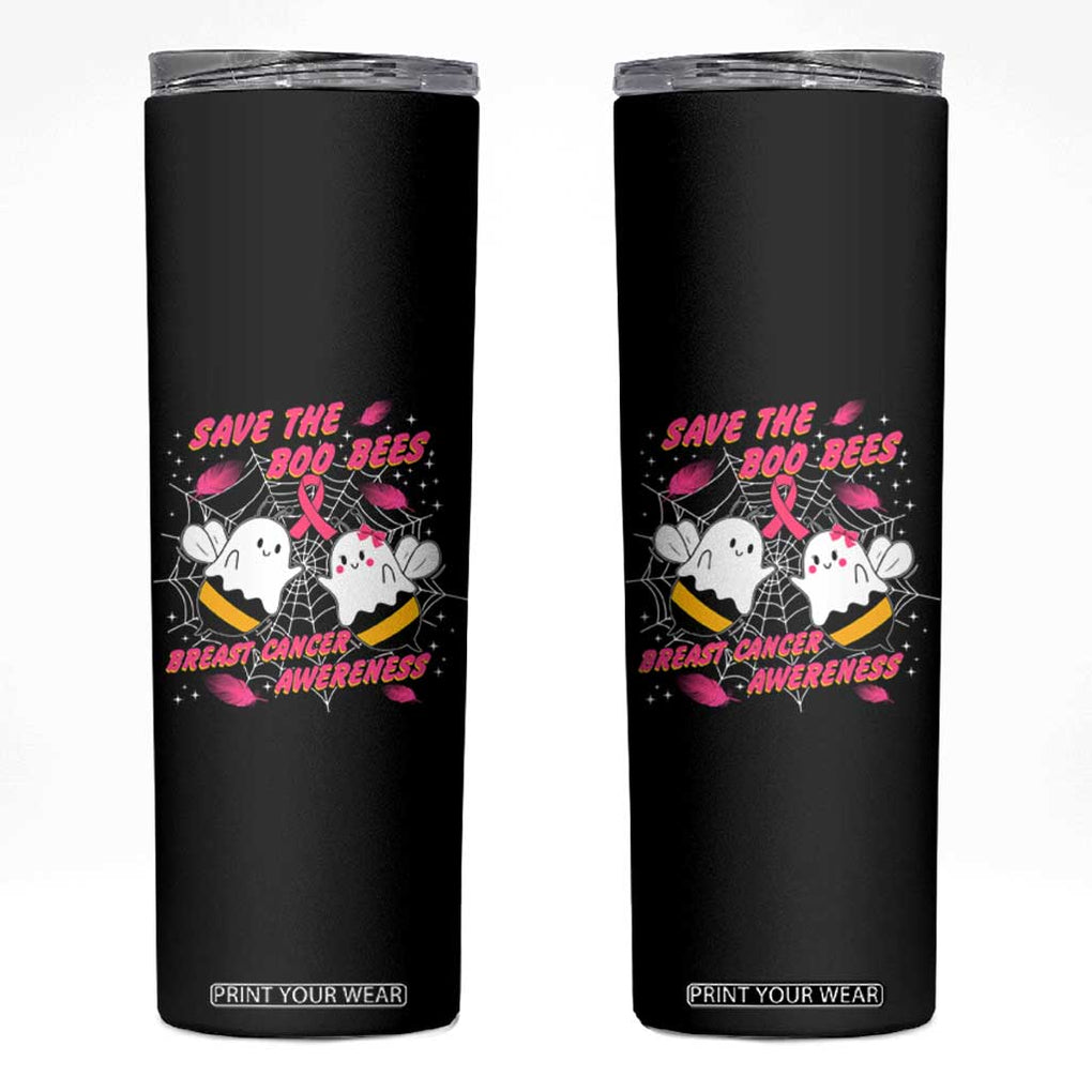 Breast Cancer Halloween Skinny Tumbler Pink Ribbon Save The Boobees Boo Bees TB10 Black Print Your Wear