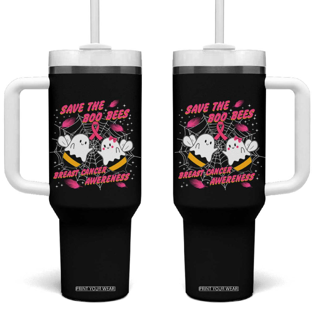 Breast Cancer Halloween Tumbler With Handle Pink Ribbon Save The Boobees Boo Bees TB10 One Size: 40 oz Black Print Your Wear