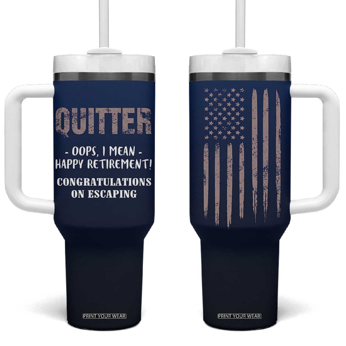 Happy Retirement Gifts Tumbler With Handle Coworker Leaving Goodbye Gift Farewell Gifts For Coworkers USA Flag TB10 One Size: 40 oz Navy Print Your Wear