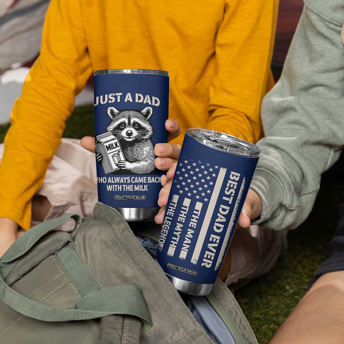 Just A Dad Who Came Back With The Milk Tumbler Cup Father's Day Raccoon Dark Humor TB10 Print Your Wear