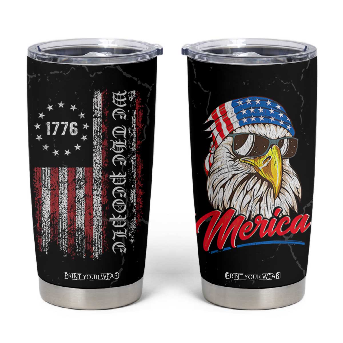 American Flag Tumbler Cup We The People Bald Eagle Patriotic TB10 Black Print Your Wear