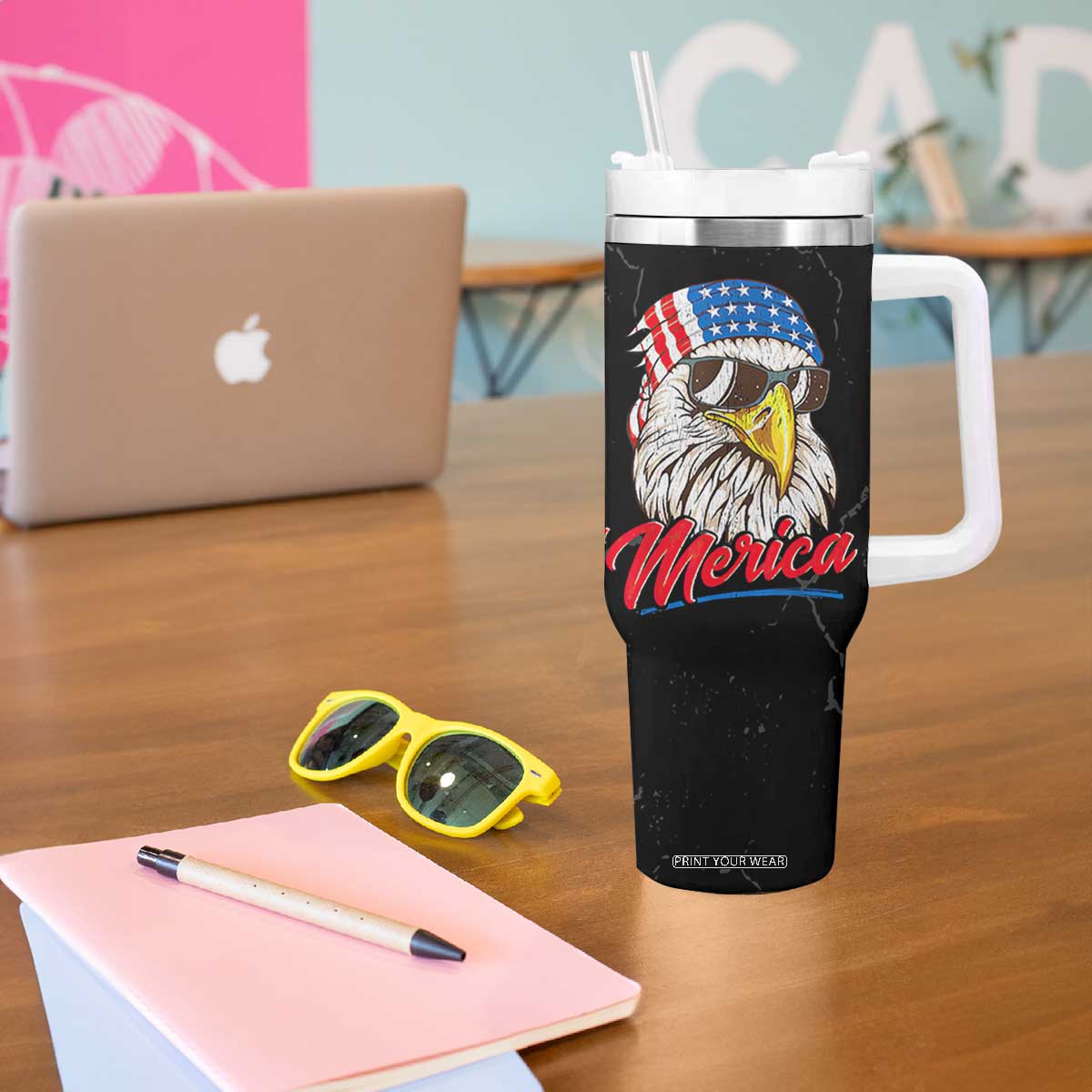 American Flag Tumbler With Handle We The People Bald Eagle Patriotic TB10 Print Your Wear
