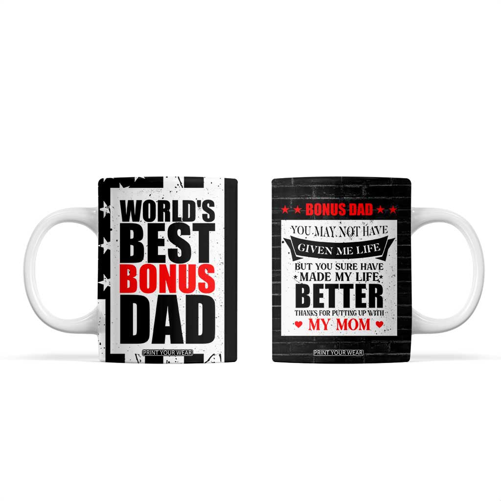 Fathers Day Gift For Bonus Dad Coffee Mug Birthday Gifts For Step Dad From Daughter Son Kids US Flag TB10 Black Print Your Wear