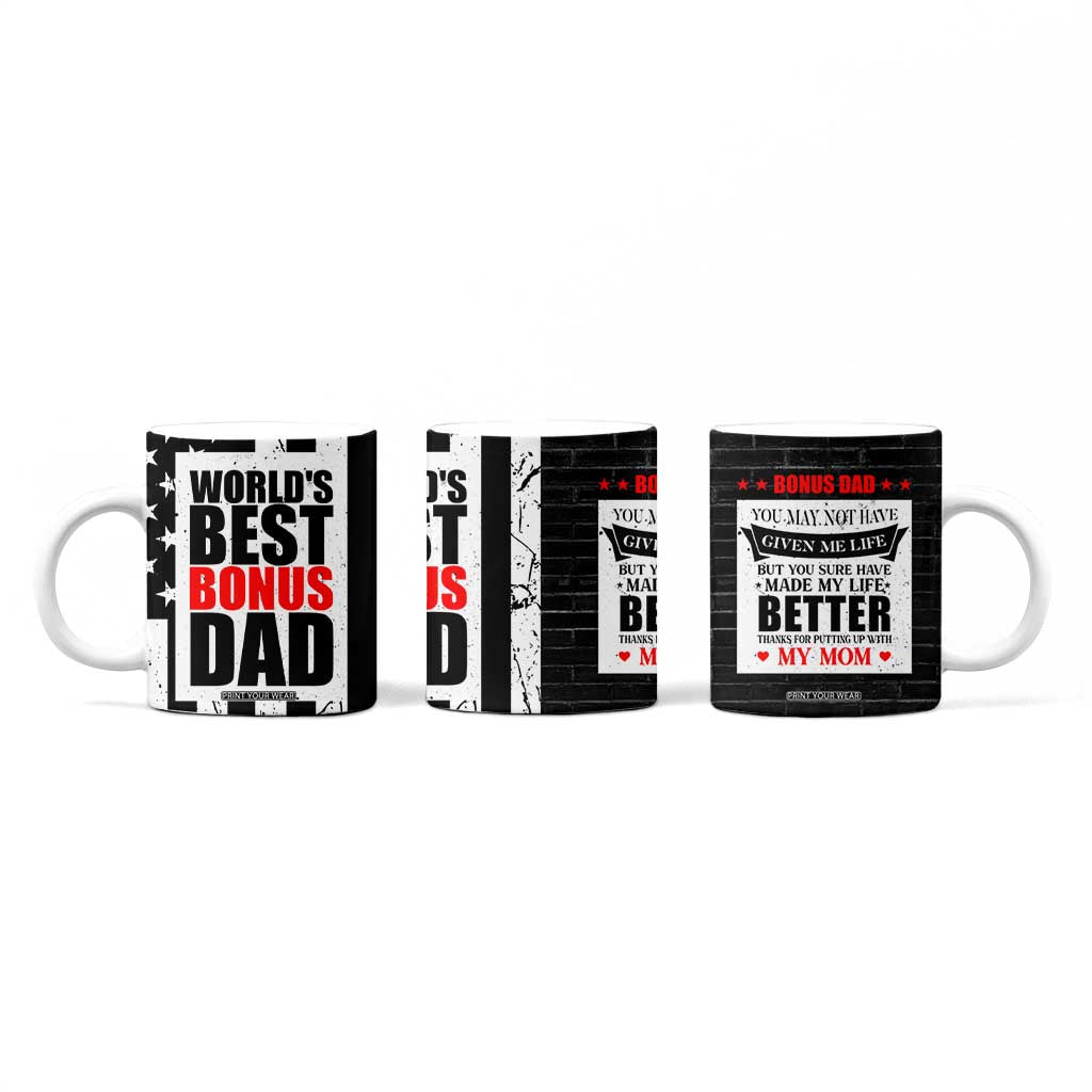 Fathers Day Gift For Bonus Dad Coffee Mug Birthday Gifts For Step Dad From Daughter Son Kids US Flag TB10 Print Your Wear
