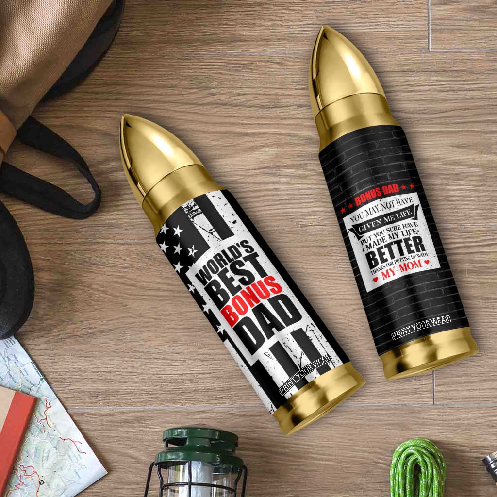 Fathers Day Gift For Bonus Dad Bullet Tumbler Birthday Gifts For Step Dad From Daughter Son Kids US Flag TB10 Print Your Wear