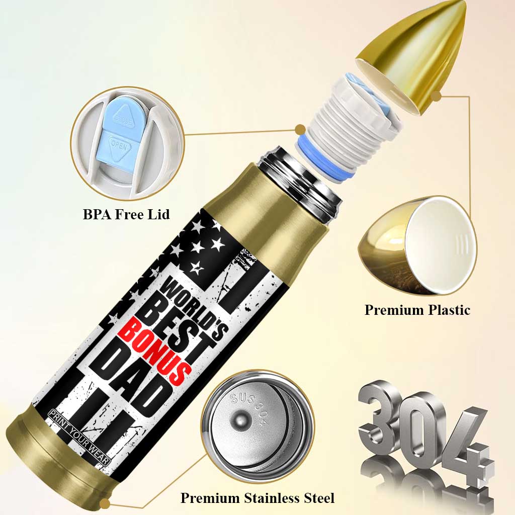 Fathers Day Gift For Bonus Dad Bullet Tumbler Birthday Gifts For Step Dad From Daughter Son Kids US Flag TB10 Print Your Wear