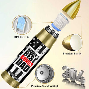 Fathers Day Gift For Bonus Dad Bullet Tumbler Birthday Gifts For Step Dad From Daughter Son Kids US Flag TB10 Print Your Wear