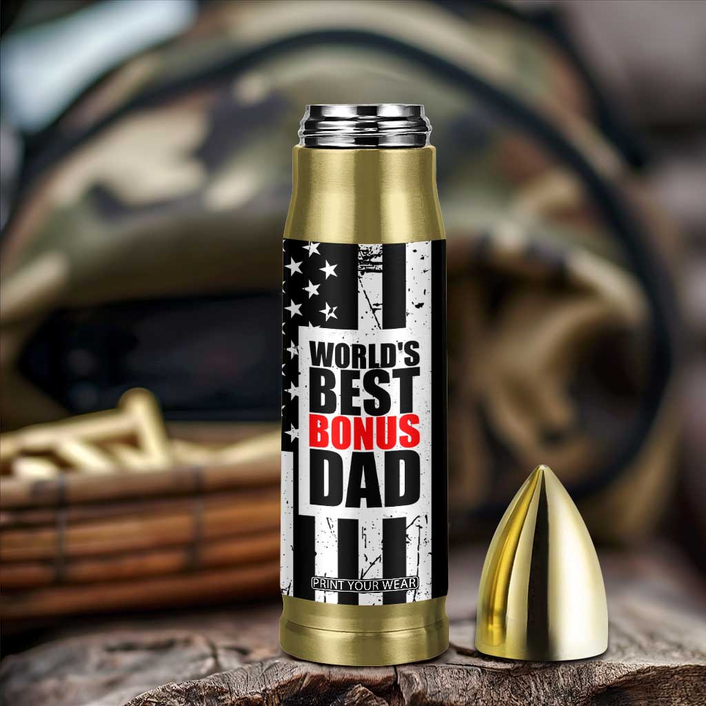 Fathers Day Gift For Bonus Dad Bullet Tumbler Birthday Gifts For Step Dad From Daughter Son Kids US Flag TB10 Print Your Wear