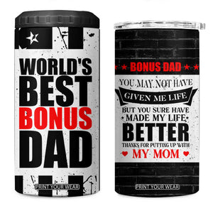 Fathers Day Gift For Bonus Dad 4 in 1 Can Cooler Tumbler Birthday Gifts For Step Dad From Daughter Son Kids US Flag TB10 One Size: 16 oz Black Print Your Wear