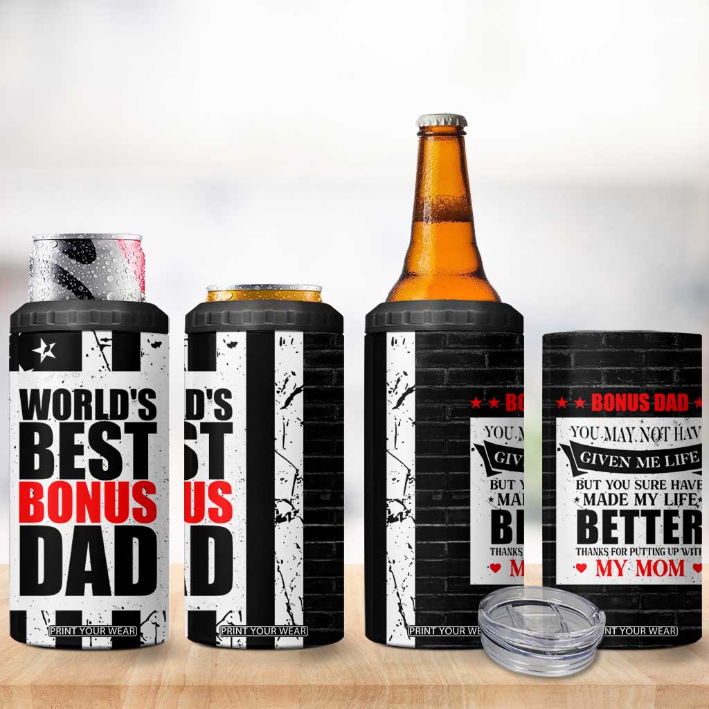 Fathers Day Gift For Bonus Dad 4 in 1 Can Cooler Tumbler Birthday Gifts For Step Dad From Daughter Son Kids US Flag TB10 Print Your Wear