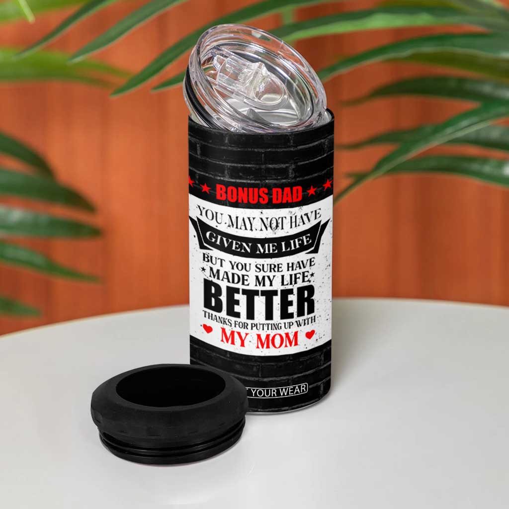 Fathers Day Gift For Bonus Dad 4 in 1 Can Cooler Tumbler Birthday Gifts For Step Dad From Daughter Son Kids US Flag TB10 Print Your Wear