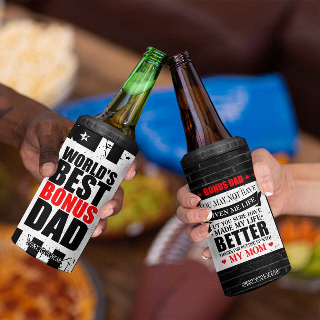 Fathers Day Gift For Bonus Dad 4 in 1 Can Cooler Tumbler Birthday Gifts For Step Dad From Daughter Son Kids US Flag TB10 Print Your Wear