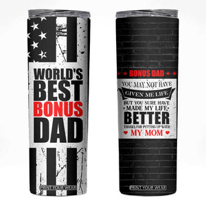Fathers Day Gift For Bonus Dad Skinny Tumbler Birthday Gifts For Step Dad From Daughter Son Kids US Flag TB10 Black Print Your Wear