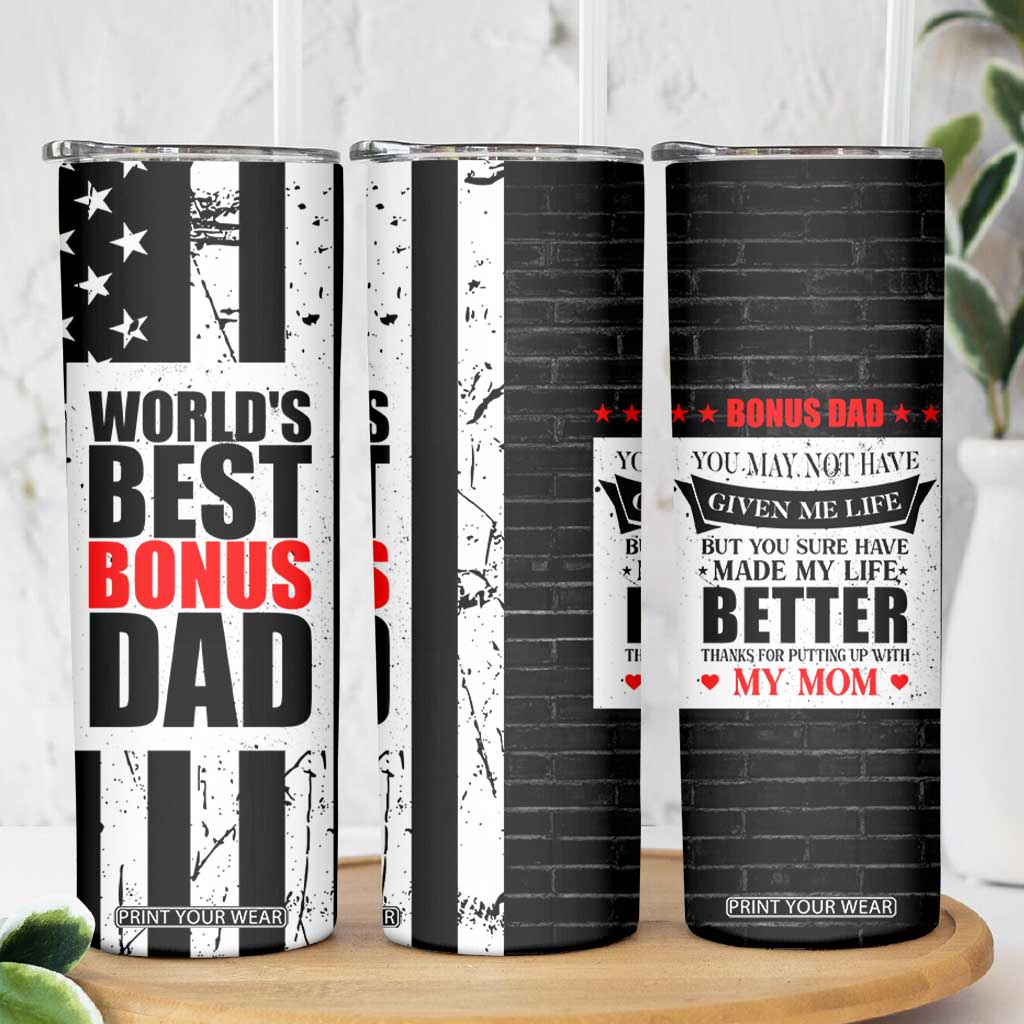 Fathers Day Gift For Bonus Dad Skinny Tumbler Birthday Gifts For Step Dad From Daughter Son Kids US Flag TB10 Print Your Wear