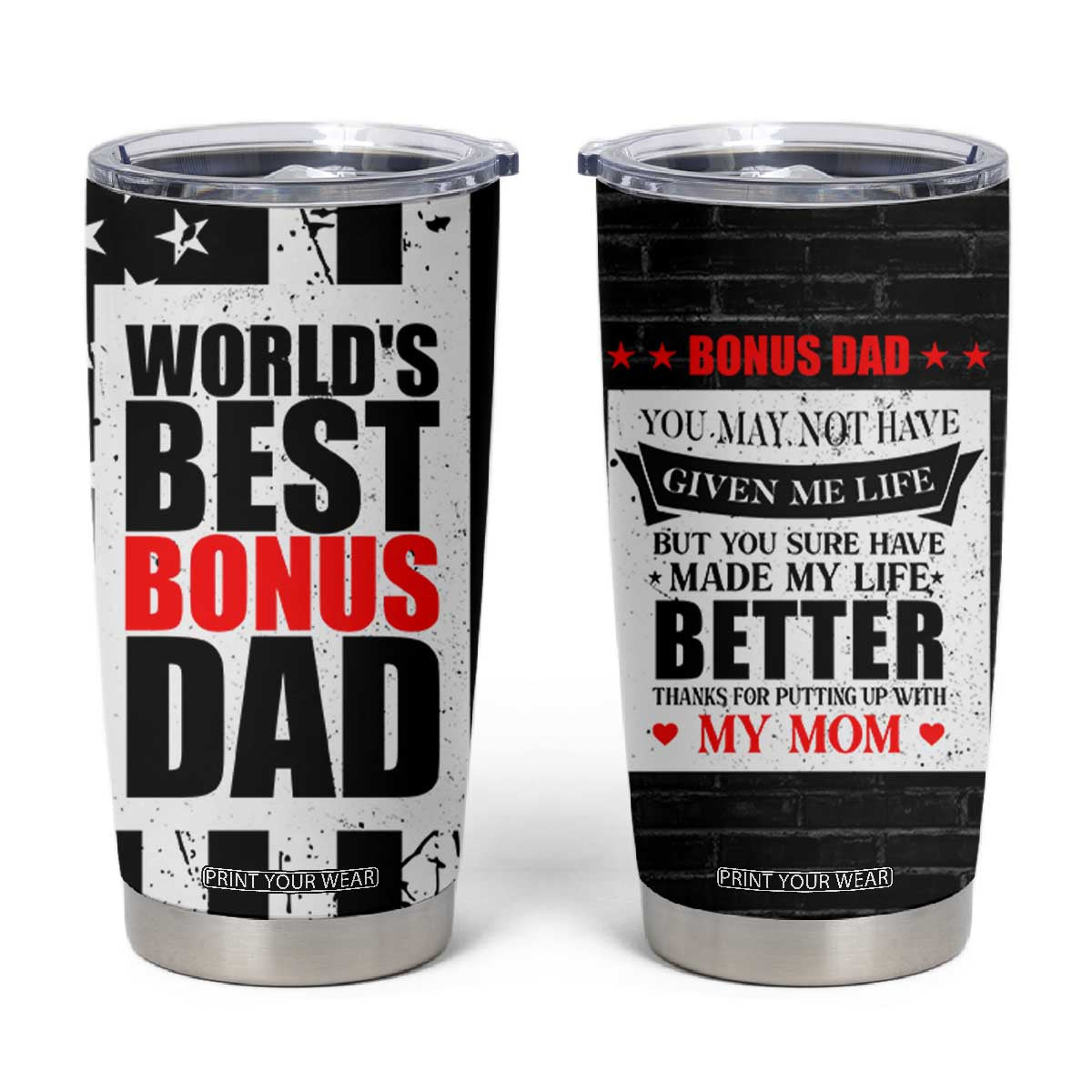 Fathers Day Gift For Bonus Dad Tumbler Cup Birthday Gifts For Step Dad From Daughter Son Kids US Flag TB10 Black Print Your Wear