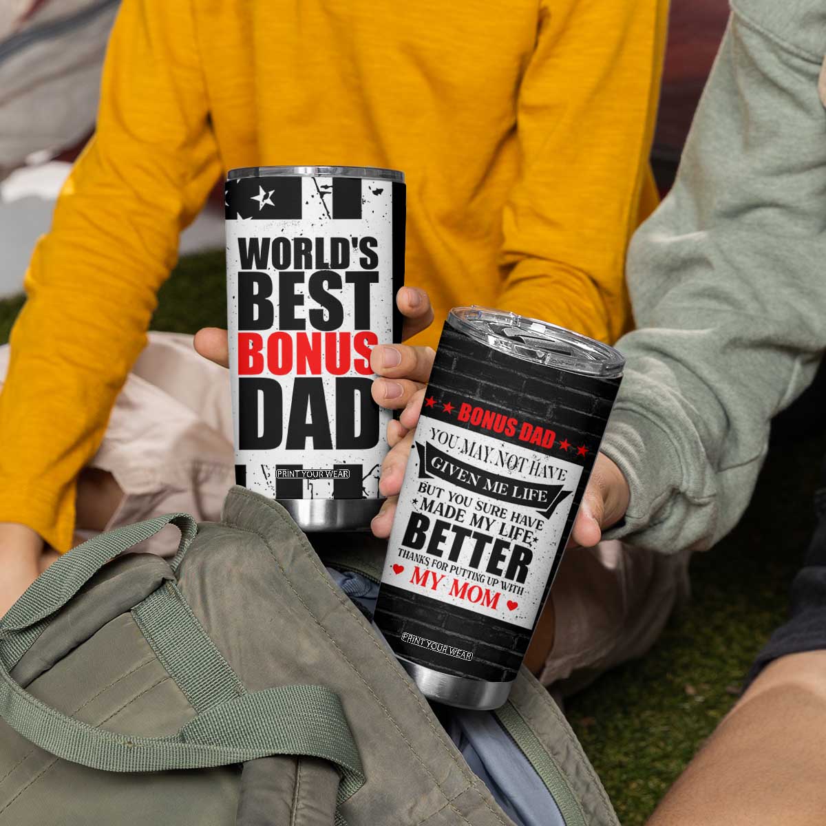Fathers Day Gift For Bonus Dad Tumbler Cup Birthday Gifts For Step Dad From Daughter Son Kids US Flag TB10 Print Your Wear