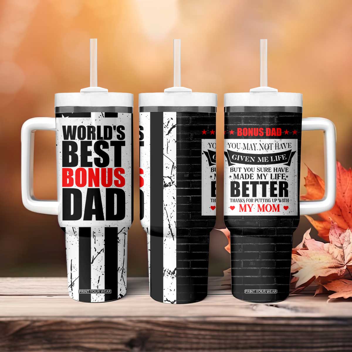 Fathers Day Gift For Bonus Dad Tumbler With Handle Birthday Gifts For Step Dad From Daughter Son Kids US Flag TB10 Print Your Wear